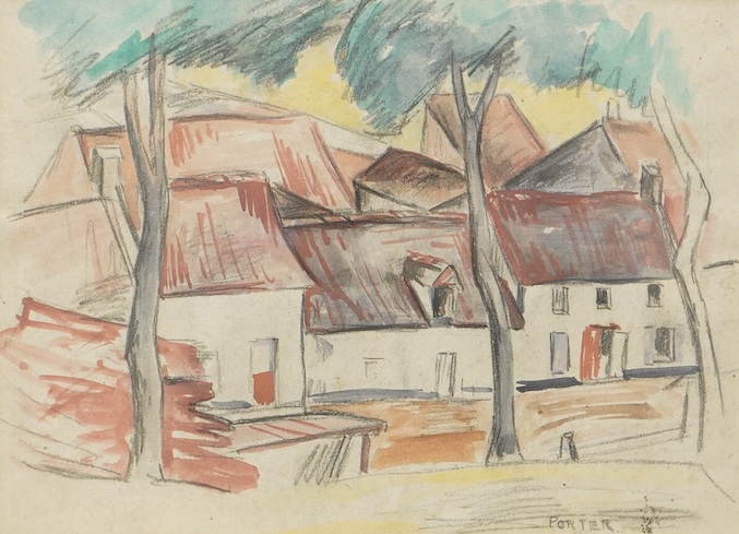 Frederick J Porter (1883-1944), ‘The Village’, signed and dated 1921, mixed media, 24 x 33cm